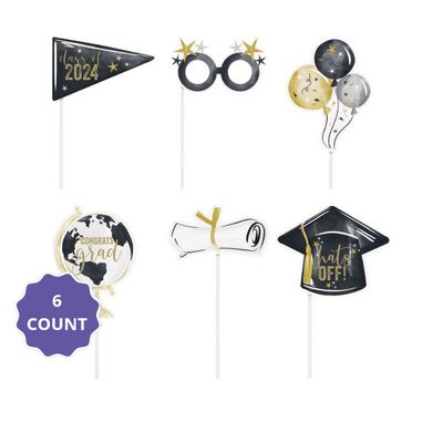Golden Star Graduation 2024 Photo Booth Props – 6ct