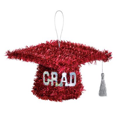 Mini Tinsel Graduation Cap – Red, 3" x 5"