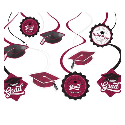 School Spirit Swirl Decorations – Maroon, 12ct