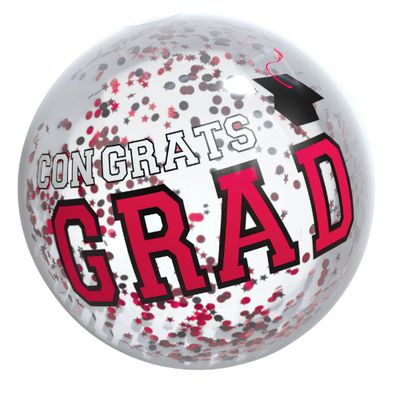 Grad Beach Ball with Confetti – Red, 16"