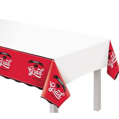 School Spirit Plastic Table Cover – Red, 54" x 102"