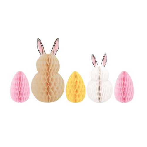 Bunny &amp; Easter Egg Honeycomb Centerpiece Decorations – 5pc