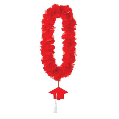Red Grad Cap Fabric Flower Lei – 20"