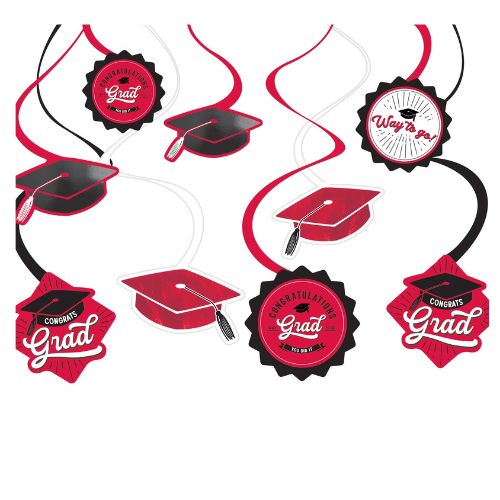 School Spirit Swirl Decorations – Red, 12ct