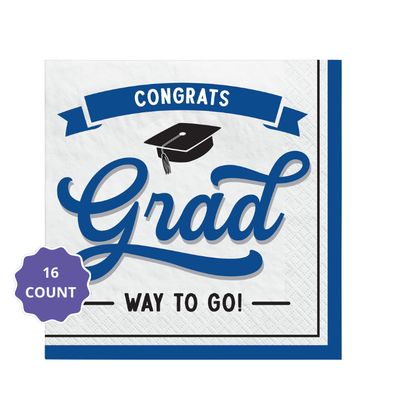 Congrats Grad School Spirit Beverage Napkins – Blue 16ct
