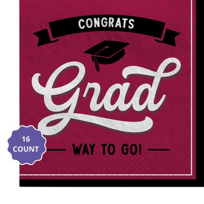 Congrats Grad School Spirit Luncheon Napkins – Maroon, 16ct