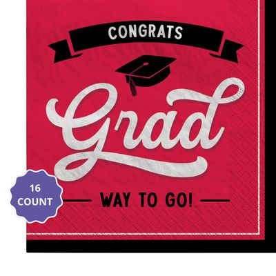 Congrats Grad School Spirit Luncheon Napkins – Red, 16ct