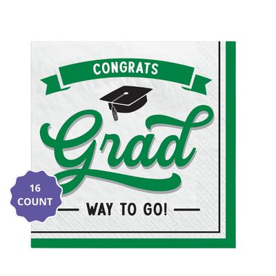 Congrats Grad School Spirit Beverage Napkins – Green 16ct