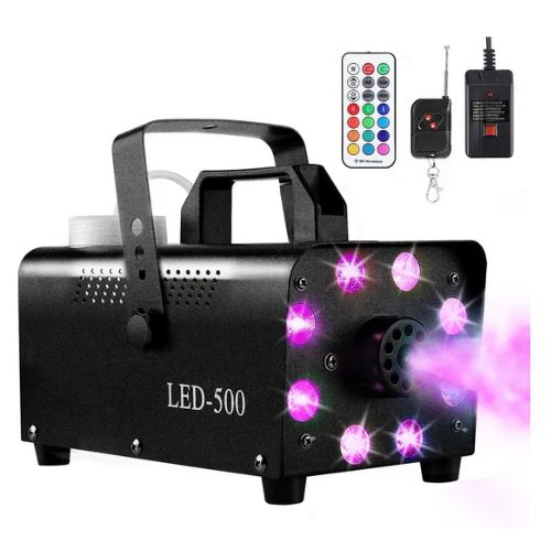 500W Fog Machine with 13-Color LED Lights &amp; Strobe Effect – Wireless Remote