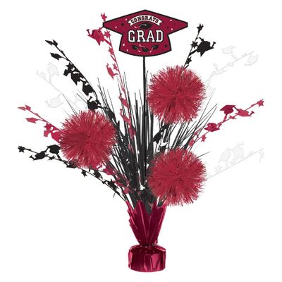 Grad Tinsel Burst Centerpiece – Maroon, 18"