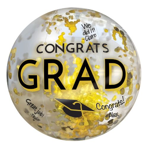Congrats Grad Beach Ball with Confetti – Black, Silver &amp; Gold, 16" Inflated