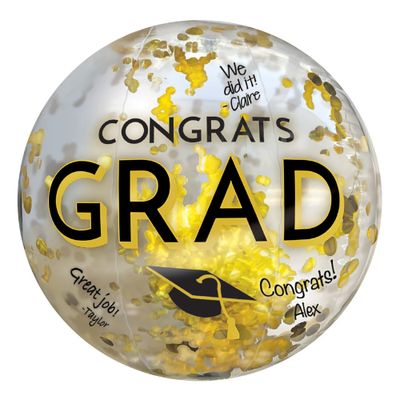 Congrats Grad Beach Ball with Confetti – Black, Silver &amp; Gold, 16" Inflated