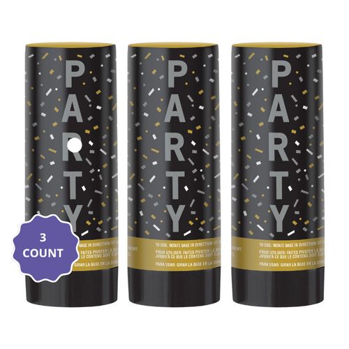 Black, Gold &amp; Silver Graduation Plastic &amp; Foil Confetti Poppers, 3.6in, 3ct