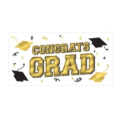 Grad Large Horizontal Banner – Black, Silver &amp; Gold, 33.5"H x 65"W, Plastic