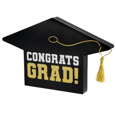 Black &amp; Gold Graduation Cap Centerpiece, 6.5in x 10.5in