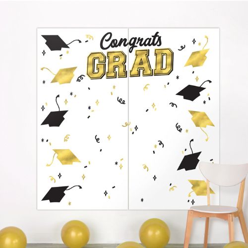 Grad Backdrop – Black, Silver &amp; Gold, 2 Panels, 65" x 32 1/2" Each, Plastic