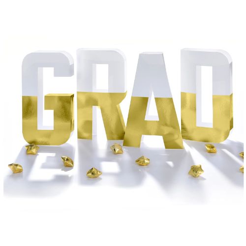 White &amp; Gold Foil GRAD Tabletop Letters, 10in