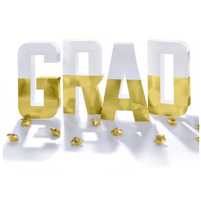 White &amp; Gold Foil GRAD Tabletop Letters, 10in