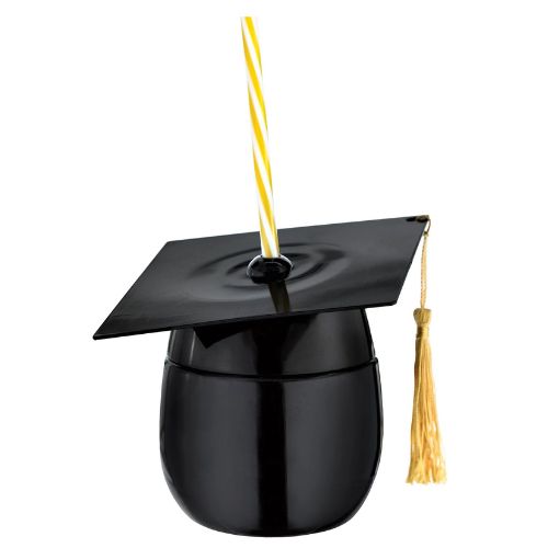 Graduation Cap Novelty Cup with Straw