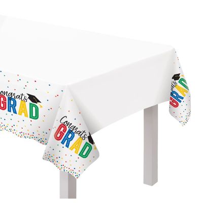 Multicolor Congrats Grad Plastic Table Cover, 54in x 102in - Colorful Future