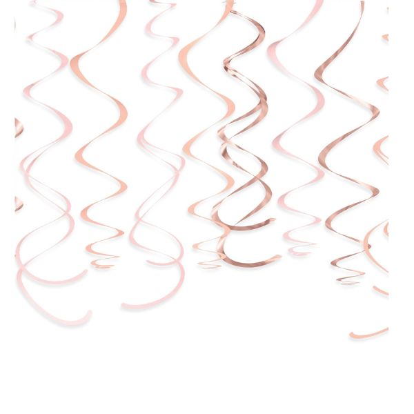 Plastic Swirl Decorations – Rose Gold &amp; Blush, 22", 12ct