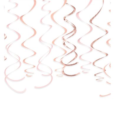 Plastic Swirl Decorations – Rose Gold &amp; Blush, 22", 12ct