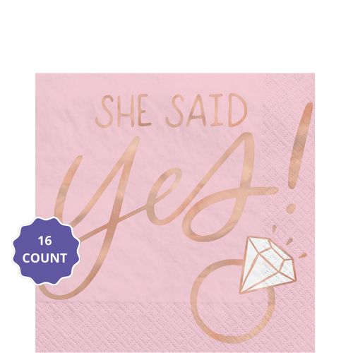 She Said Yes Beverage Napkins – Hot-Stamped, 2-Ply, 16ct, 5" x 5"