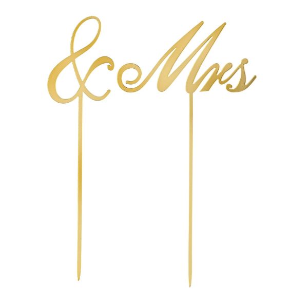 Mrs. &amp; Cake Topper – Gold, 6.5"H