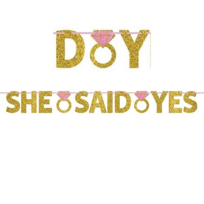 Sparkling Wedding "She Said Yes" Letter Banner – 12' Ribbon, 6" Letters