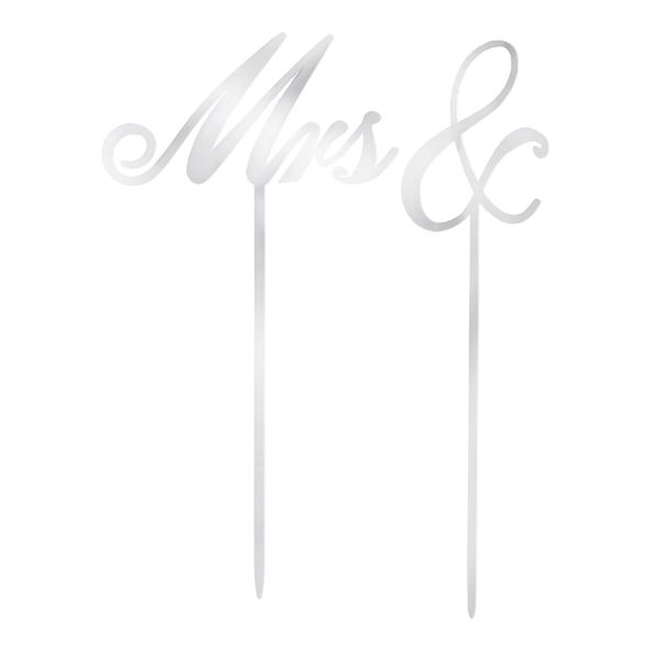 Mrs. &amp; Cake Topper – Silver, 6.5"H