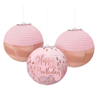 Blush Birthday Lanterns with Add-Ons – 3 Count