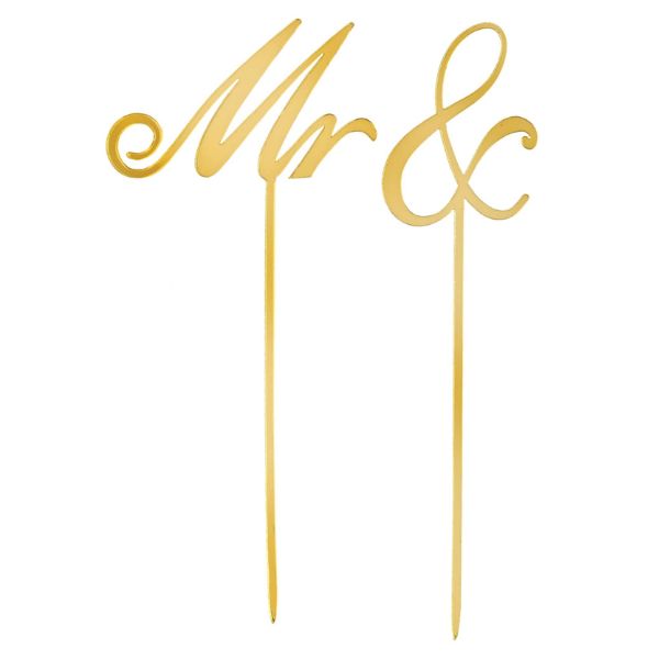 Mr. &amp; Cake Topper – Gold, 6.5"H