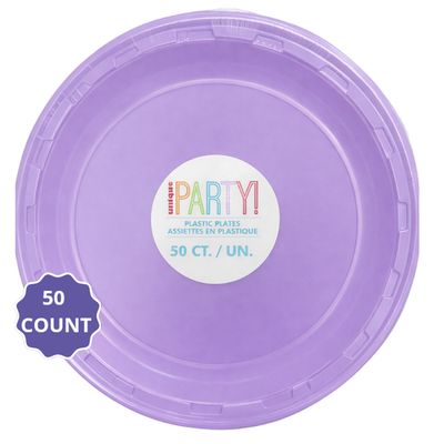 Lavender Solid Round Plastic Dinner Plates – 10" (50 Count)