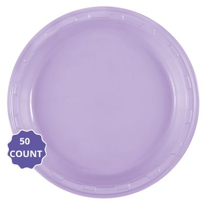 Lavender Solid Round Plastic Dinner Plates – 10" (50 Count)