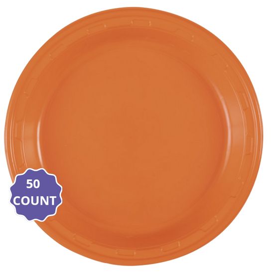 Pumpkin Orange Solid Round Plastic Dinner Plates – 10", 50ct