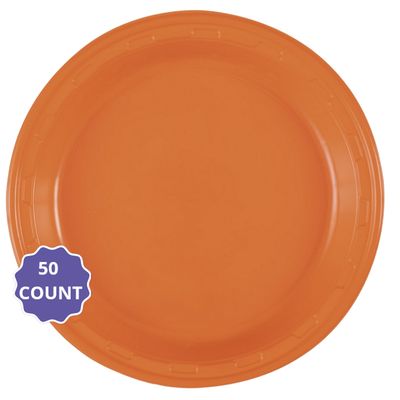 Pumpkin Orange Solid Round Plastic Dinner Plates – 10", 50ct