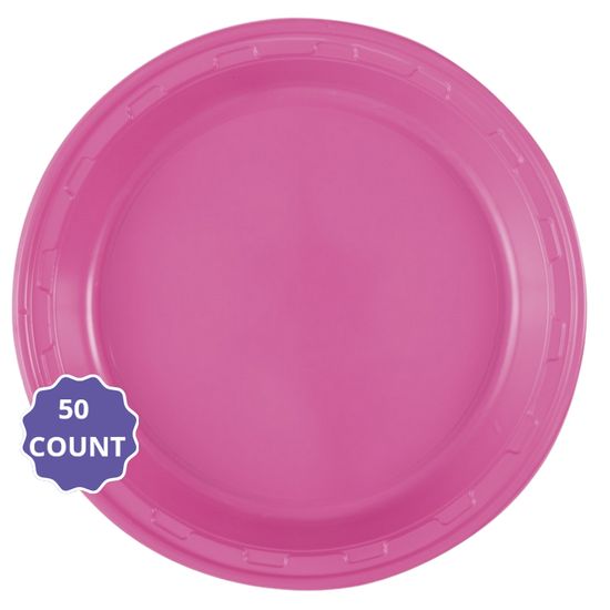 Hot Pink Solid Round Plastic Dinner Plates – 10", 50ct