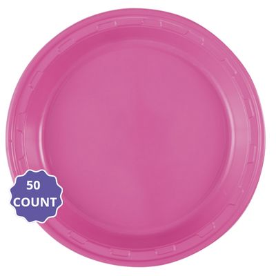 Hot Pink Solid Round Plastic Dinner Plates – 10", 50ct