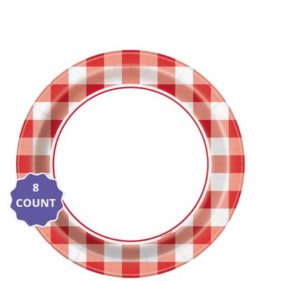 Red Gingham Round 7" Dessert Plates, 8ct