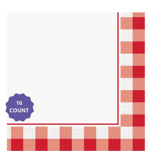 Red Gingham Luncheon Napkins, 16ct