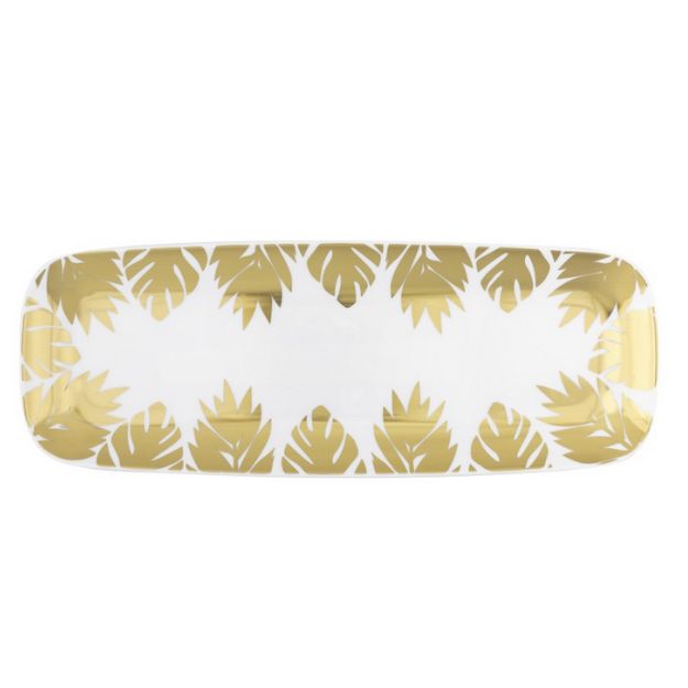 Gold Tropical Leaves Plastic Serving Tray – 17.5" x 6.5"