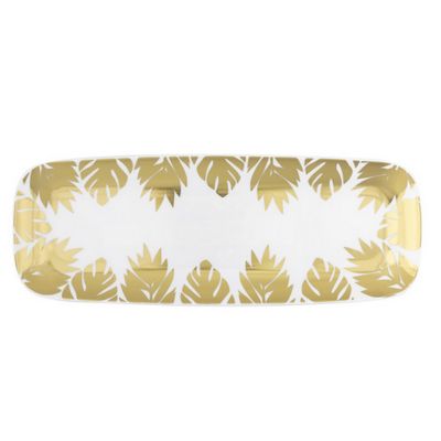 Gold Tropical Leaves Plastic Serving Tray – 17.5" x 6.5"