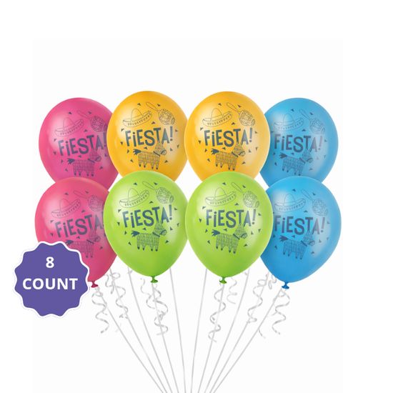 Assorted “Fiesta” 12" Latex Balloons – 8 Count (Uninflated)
