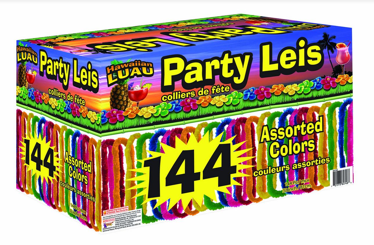 Assorted Plastic Leis – 144 Count (Bulk Box)