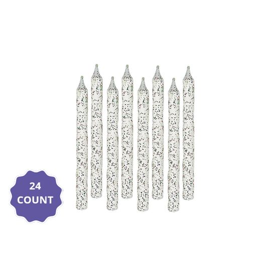 Large Glitter  Candles – White (24 Count)