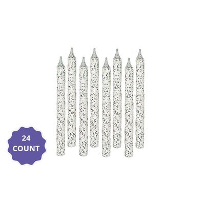 Large Glitter  Candles – White (24 Count)