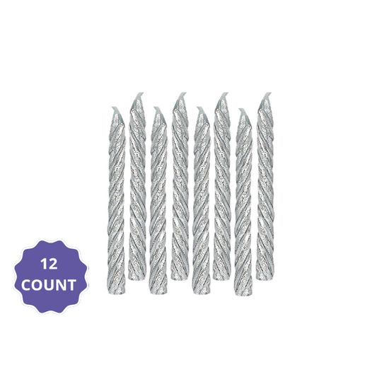 Large Spiral Candles – Silver (12 Count)