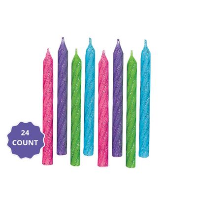 Large Glitter Spiral Candles – Brights (24 Count)