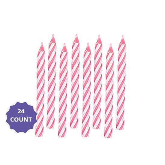 Pink Candy Stripe Spiral Candles – 24 Count