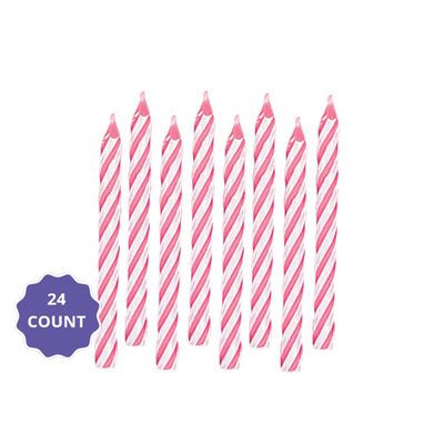Pink Candy Stripe Spiral Candles – 24 Count